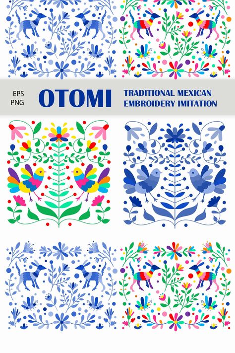 Mexico Clipart, Mexican Fonts, Otomi Art, Mexican Otomi, Otomi Embroidery, Mexican Pattern, Mexican Embroidery, 4 Images, Mexican Designs