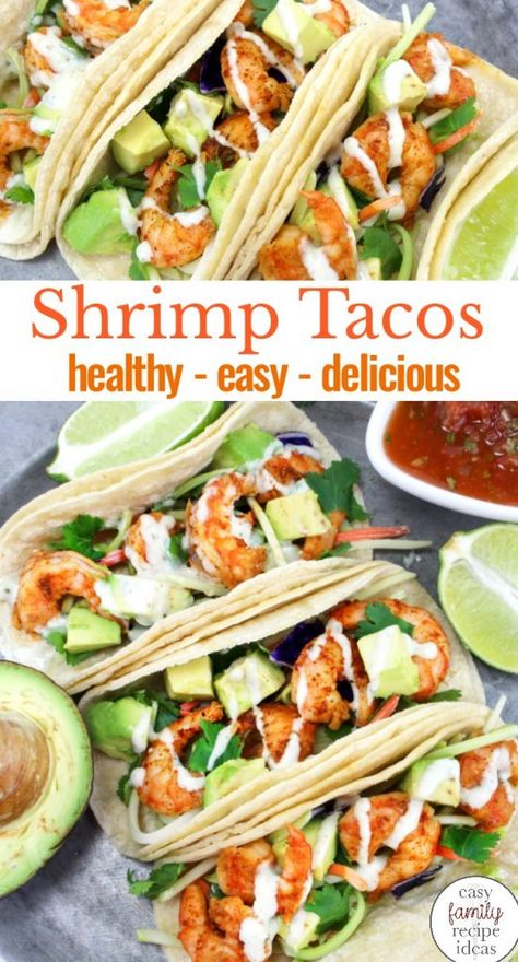 Shrimp Tacos With Cabbage Slaw, Tacos With Cabbage Slaw, Easy Shrimp Tacos, Tacos Shrimp, Healthy Shrimp Tacos, Tacos Fish, Shrimp Tacos Recipe, Tacos Chicken, Shrimp Tacos Easy