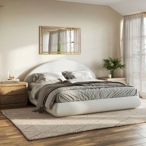 Luna Set: Bed Frame + Headboard l SoftFrame Designs Bed Foam Design, Half Circle Bed Frame, Cloud Bed Frame Aesthetic, Headboardless Bed, Cushion Bed Design, White Bed Bedroom, Soft Bed Frame, Softframe Designs, Cloud Bed Frame