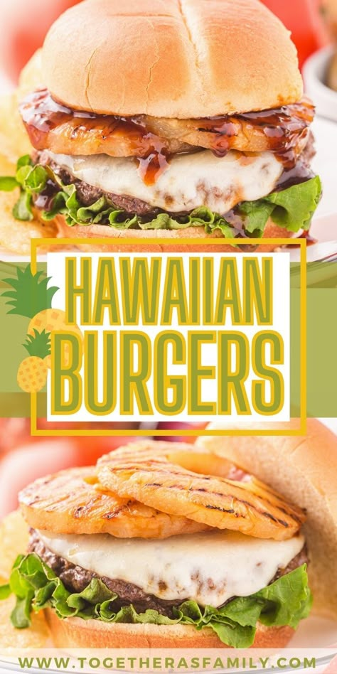 Treat your taste buds to the ultimate taste of the tropics with these juicy and flavorful Hawaiian Burgers! Packed with ground beef seasoned with sweet honey and teriyaki sauce, tangy and fresh pineapple slices, and melted provolone cheese. This burger recipe with Hawaiian tropical flavors is sure to become a summertime favorite. Hawaiian Hamburgers, Hawaiian Burger Recipe, Recipes For Dinner Beef, Instant Pot Ground Beef, Hawaiian Burger, Sloppy Joes Sliders, Teriyaki Burgers, Hawaiian Chicken Recipes, Best Party Appetizers