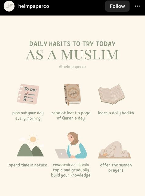 Muslimah Daily Routine, How To Pray In Islam, How To Be A Better Muslim, How To Become A Better Muslim, Islamic Habits, Islam Tips, Muslimah Lifestyle, Islam Journal, Learning Islam