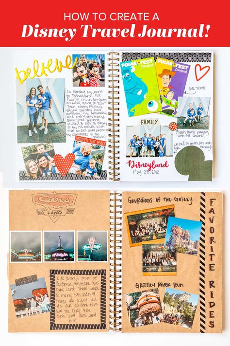 Disney Memory Book, Disney Scrapbook Page Ideas, Disney Photo Album Ideas, Disney Journal Ideas, Disney World Journal, Disney Scrapbook Ideas, Disney World Scrapbook, Disney Travel Journal, Create Your Own Journal