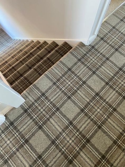 Pictured: Hugh Mackay Tartan collection colour Ben lawers. Plaid Wall To Wall Carpet, Tartan Stair Carpet, Fixer Upper Welcome Home, Stair Idea, Mackay Tartan, Plaid Carpet, Tartan Rug, Tartan Carpet, Plaid Wall