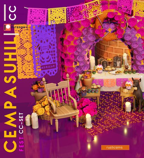 CEMPASUCHIL FEST - EARLY ACCESS FOR EVERYONE TIERS | RusticSims on Patreon Sims 4 Halloween, Sims 4 Cheats, Mod Decor, Pelo Sims, Sims 4 Dresses, Mexican Tile, Halloween Outdoor, Sims 4 Toddler, Sims 4 Cc Furniture