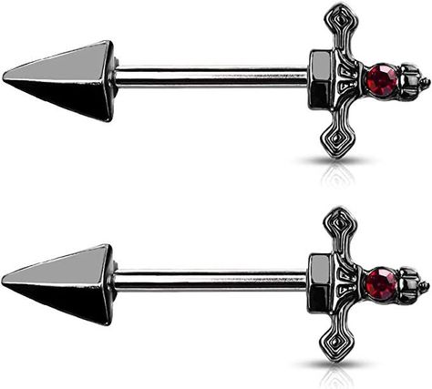 Pierced Owl - 14GA 316L Stainless Steel Red Gem Set Dagger Nipple Barbells, Sold as A Pair Red Black Aesthetic, Crystal Gauges, Couture Clothes, Pastel Goth Outfits, Barbell Piercing, Cool Piercings, Aesthetic Tattoos, Jewelry Piercing, Natural Body Care