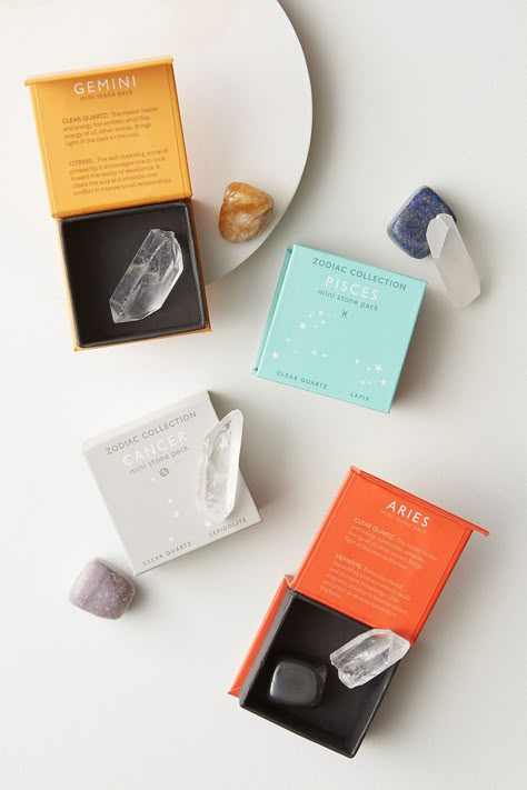 Shoppe Geo Zodiac Mini Stone Pack | Anthropologie Anthropologie Holiday, Crystals For Manifestation, Holiday Wishlist, Small Business Packaging Ideas, Crystal Box, Herbal Magic, Christmas Gift Sets, Box Branding, Crystal Shop