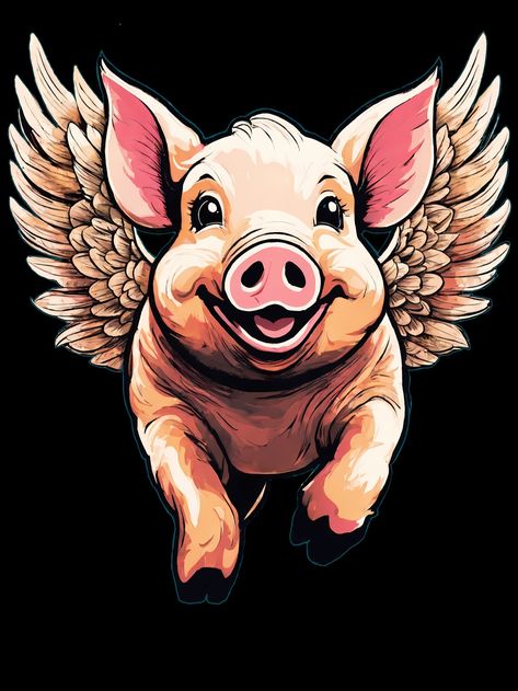 Cute Flying Pig T-Shirt Flying Pig Tattoo Ideas, Flying Pig Sketch, Flying Pig Illustration, Flying Pig Tattoo, Flying Pigs Art, Pig With Wings, Pig Sketch, Pig Logo, Pig Tattoo