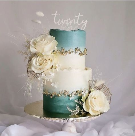 Teal And Gold Cake, Cake For Party, Doll Cake Designs, Teal Cake, Engagement Party Cake, B Day Cake, Mint Cake, Cake Pop Decorating, Cake Recipes Easy Homemade