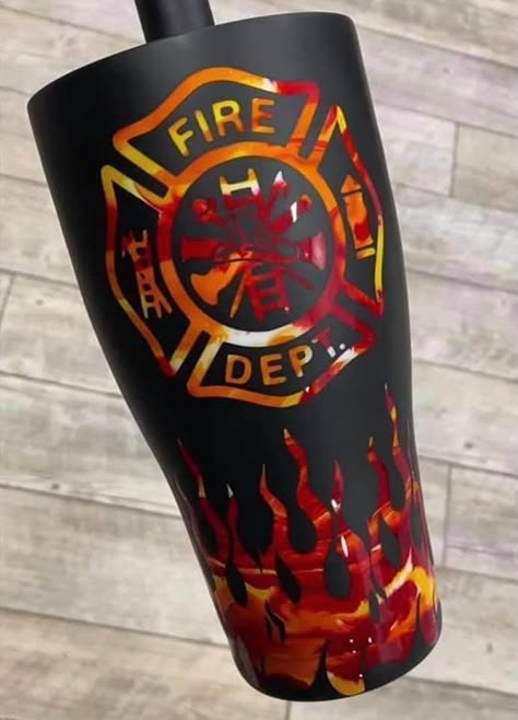 Firefighter Cups, Cricut Tumblers, Tumblr Ideas, Tumbler Cups Personalized, Cricut Cups, Cups Ideas, Cookie Craft, Epoxy Cups, Epoxy Projects