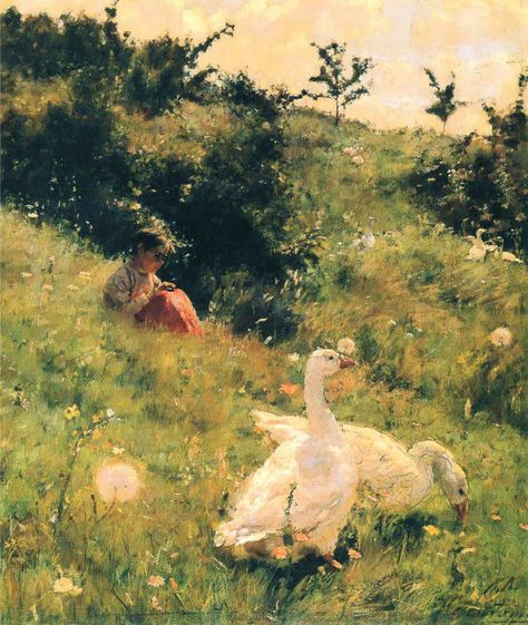 Girl with Geese | Kiriak Kostandi | oil painting  #great paintings#bird art#goose Russian Impressionism, Russian Painting, Impressionist Landscape, Wildlife Paintings, Great Paintings, Inspiring Art, Russian Artists, Animal Paintings, Beautiful Paintings