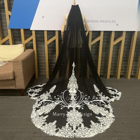 I also can embroider your veil,like name,date or other content you want. I will give you different quotations according to the different contents of your embroidery. Please contact me directly. LAYER: 1-Tier; COLOR: Normal, we have six color to choose:Beige,Ivory,White,Champagne,Black and Red. I also can do other special color for you,you can connect me,if you're not sure what color looks best with your dress, I suggest ordering a Color Swatches fist,here is the link: https://www.etsy.com/listing/1244337302/color-swatches?click_key=30eb340ac07e01f3d5beb2a11f32c57051bd22db%3A1244337302&click_sum=c168a999&ref=shop_home_active_2&frs=1&sca=1 We also can CUSTOM ANY COLOR you want,please connect me,i will send you the color pics. ABOUT BLUSHER: If you want to add a blusher for the veil, you can White Dress With Black Veil, Black And White Veil Wedding, Black And White Veil, Black Dress White Veil, White Dress Black Veil, Black Veil With White Dress, Black Wedding Dress With White Veil, Gothic Wedding Venues, White Wedding Dress With Black Veil