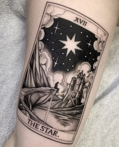 Star Tarot Card Tattoo, Star Tarot Tattoo, The Star Tarot Tattoo, Tarot Tattoos, Star Tattoo On Shoulder, The Star Tarot Card, Star Tarot Card, The Star Tarot, Astrology Tattoo