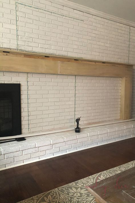 1960s Brick Fireplace Makeover, 80s Fireplace Update, Fireplace Renovation Brick, Whole Wall Brick Fireplace Makeover, 60s Brick Fireplace Makeover, Refacing A Brick Fireplace, Make Fireplace Look Bigger, Before And After Fireplace Makeovers, Large Brick Fireplace Wall