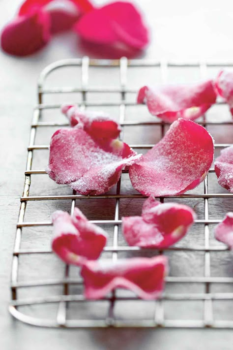 These candied rose petals are easier to make than you may think. And their uses are endless. Rose Petal Recipes, Edible Flowers Recipes, Vegan Wedding Cake, Candy Roses, Rose Recipes, Flower Food, Edible Flowers, Tasty Recipes, Candy Recipes