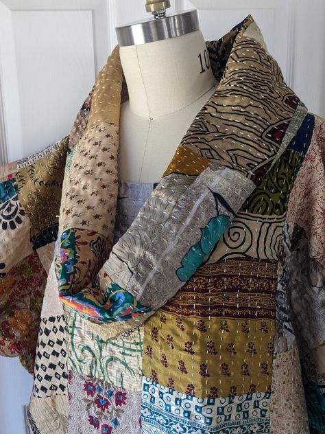 Make Yourself a COZY! | Designs by Heidi Batwing Sewing Pattern, Shawl Fashion Style, Crazy Quilt Clothes, Wearable Art Clothing Recycled Altered Couture, Things To Make With Wool, Kantha Vest, Patchwork Clothes Diy, Boho Clothing Patterns, Boho Sewing Patterns