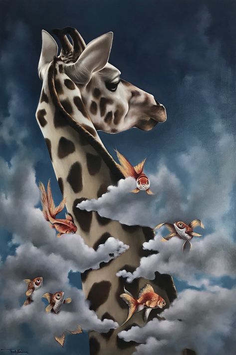 Oil painting by Rebecca Tecla Surreal Painting, Giraffe Pictures, Master Degree, Art Surreal, Surrealism Art, Giraffe Art, Wildlife Paintings, Fantasy Collection, Surrealism Painting