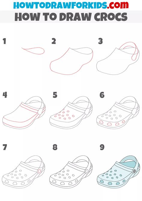 How To Draw Crocs Shoes, Crocs Drawings Easy, Crocs Shoes Reference Drawing, Crocs Shoes Drawing, How To Draw Crocs, Crocs Drawings Reference, Crocs Doodle, How To Draw Shoes Easy, How To Draw A Shoe