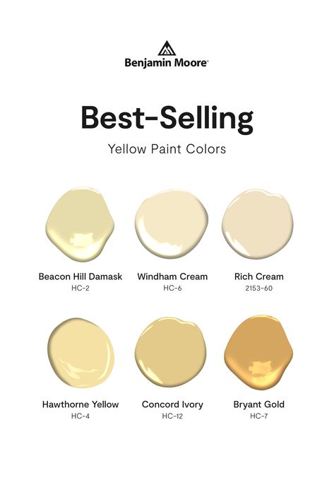 Benjamin Moore best-selling yellow paint colors lift spirits while providing warmth and comfort. Benjamin Moore Golden Straw, Benjamin Moore Yellow, Hawthorne Yellow, Gold Paint Colors, Tan Paint Colors, Tan Paint, Yellow Paint Colors, White Heron, Dark Trim