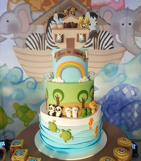 Noahs Ark Decorations, Noahs Ark Cake, Noahs Ark Party, 1st Birthday Party Themes, Baby 1st Birthday, Noah's Ark, First Birthday Cakes, Noahs Ark, Baby Sprinkle