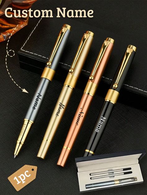 1pc Custom Engraved Text Ballpoint Pens Personalized, Customized Name Ballpoint Pen, Personalized Engraving Pen, Customizable Nice Pens For Writing, Best Bosses Gift, Gifts For Writers, Lawyer Gifts For Men, Gold Pen, Men Office Gifts, Cool Ballpoint Pens Black,Blue,Rose Gold,Gold    Zinc Alloy     Writing & Correction Supplies, size features are:Bust: ,Length: ,Sleeve Length: Nice Pens, Engraving Pen, Gifts For Writers, Tropical Print Shirt, Men Office, Engraved Pens, Tactical Pen, Man Office, Gold Pen