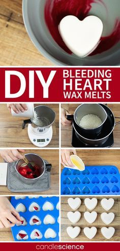 Learn how to make your own bleeding heart wax melts, perfect for a cheeky Valentine's Day project! Soy Wax Melts Diy, Wax Melts Recipes, Wax Melts Packaging, Diy Wax Melts, Diy Candles Homemade, Wax Candles Diy, Homemade Scented Candles, Valentine Candles, Making Candles Diy