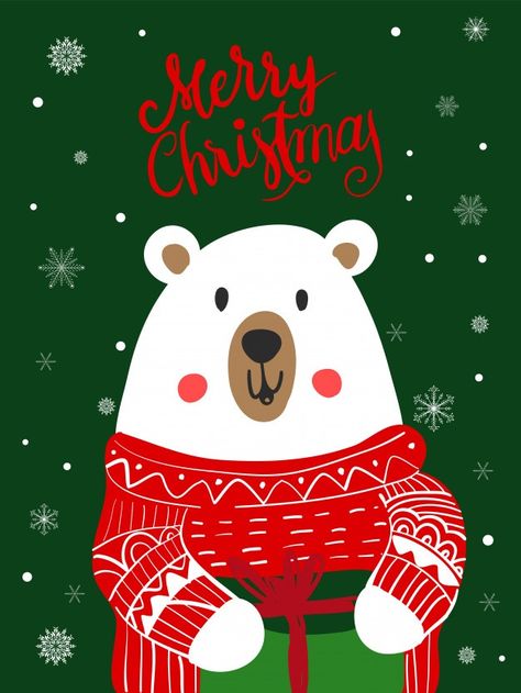 Bear Christmas, Christmas Bear Drawing, Christmas Bears Wallpaper, Christmas Polar Bear Drawing, Christmas Bear Illustration, Christmas Polar Bear Painting, Christmas Polar Bear Illustration, Merry Christmas Printable, Holiday Poster