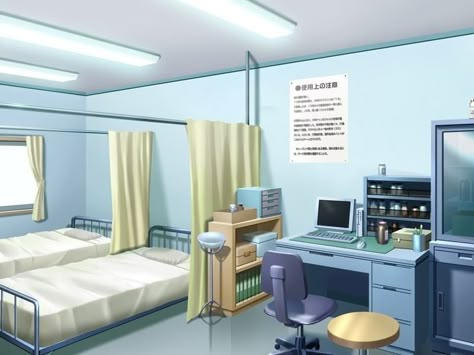 Anime Infirmary Background, Infirmary School, School Clinic Room, Infirmary Room, School Infirmary, Anime Hospital, Clinic Background, School Clinic, School Nurse Office