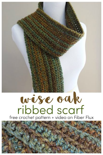 Fiber Flux: Wise Oak Ribbed Scarf, Free Crochet Pattern + Video Chunky Crochet Scarf Pattern Free, Crocheting Scarves, Men Scarf Crochet Pattern, Shawl Scarf Crochet, Scarf Free Pattern, Crochet Santa Hat, Pocket Shawl, Crochet Scarf Easy, Crochet Pocket