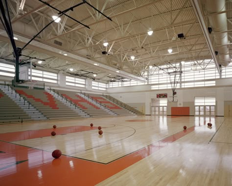 An athletic wing addition including gymnasium was built & other building renovations entailed modernization of mechanical, electrical, and data systems as well as the infusion of multiple sustainable strategies. [KCBA Architects] Modern School Aesthetic, Gymnasium Aesthetic, Aesthetic School Building, School Gym Aesthetic, School Gymnasium Aesthetic, Gymnasium Interior Design, Gymnasium School, Modern School Building, High School Gymnasium