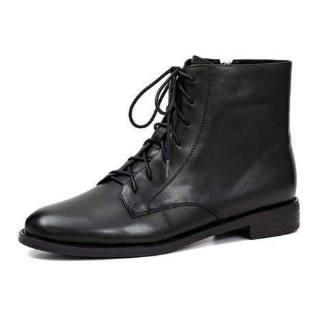 PRICES MAY VARY. Handmade Heel measures approximately 1" comfortable Non-slip and wear-resistant Womens lace-up leather ankle booties Lace Up Black Boots, Womens Black Boots Flat, Black Flat Boots, Lace Up Boots Women, Womens Combat Boots, Black Boots Women, Lace Up Ankle Boots, Ankle Bootie, Boots Women