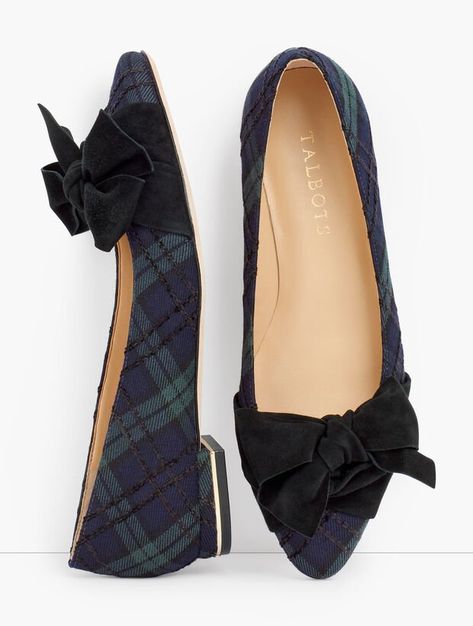 Shop Talbots for modern classic women's styles. You'll be a standout in our Edison Wrapped Bow Flats - Black Watch Plaid - only at Talbots! Scotland Style, Black Watch Plaid, Uni Fashion, Preppy Looks, Simple Work Outfits, Accessories Closet, Tights Outfits, Preppy Fall Outfits, Bow Mules