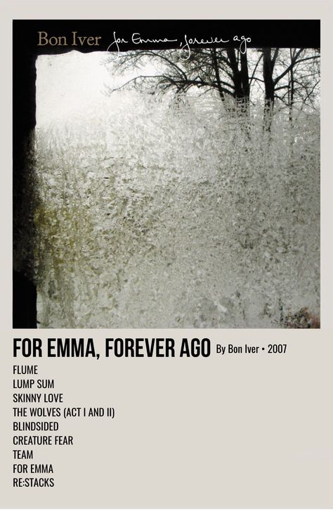 minimal polaroid album poster for for emma, forever ago by bon iver The Professional Movie, For Emma Forever Ago, Polaroid Album, College Poster, Music Poster Ideas, Music Poster Design, Movie Poster Wall, Bon Iver, Minimal Poster