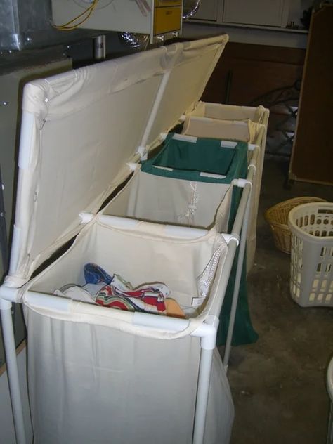 Laundy Room, Laundry Room Storage Shelves, Laundry Sorting, Small Laundry Room Organization, Room Storage Diy, Pvc Pipe Projects, Basket Diy, Laundry Sorter, Pvc Projects