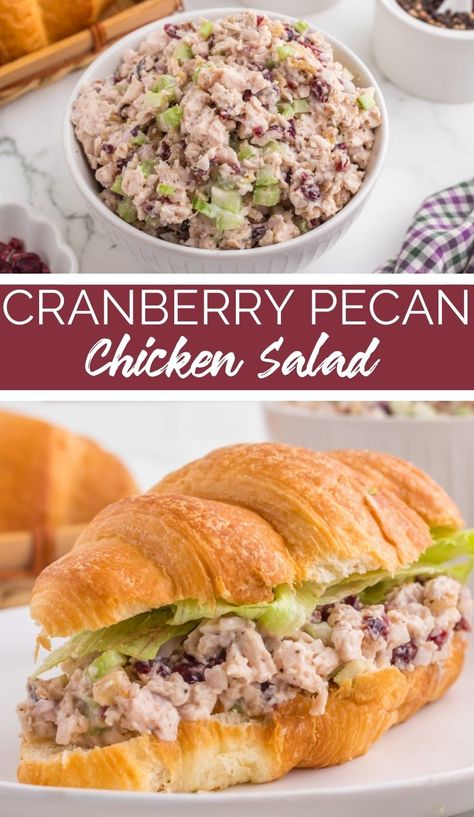 This Cranberry Pecan Chicken Salad Recipe has juicy chicken mixed with sweet cranberries, crunchy pecans, and creamy mayo - yum, right? via @familyfresh Pecan Chicken Salad Recipe, Cranberry Pecan Chicken Salad, Southern Thanksgiving Recipes, Cranberry Chicken Salad, Chicken Lunch Recipes, Pecan Chicken Salads, Quick Lunch Recipes, Super Salads, Vegetarian Recipes Lunch