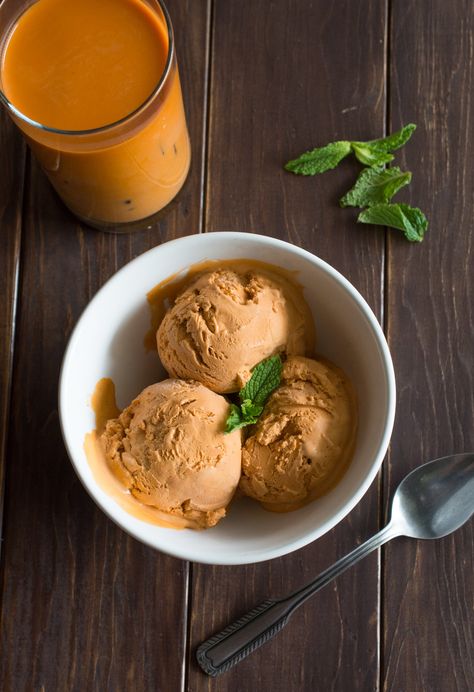 Thai Tea Ice Cream, Kitchenaid Ice Cream Maker, Custard Ice Cream, Sweet Condensed Milk, Tea Ice Cream, Peach Ice Cream, Tea Eggs, Ice Cream Ingredients, Thai Tea