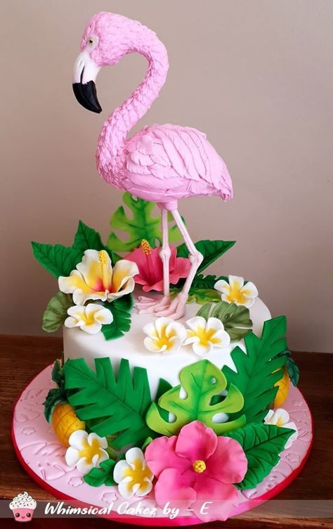 Flamingo Birthday Cake Ideas, Fondant Flamingo, Tropical Flamingo Cake, Tropical Themed Cake, Pink Flamingo Cake, Cake Flamingo, Pool Birthday Cakes, Aloha Cake, Pool Party Cake