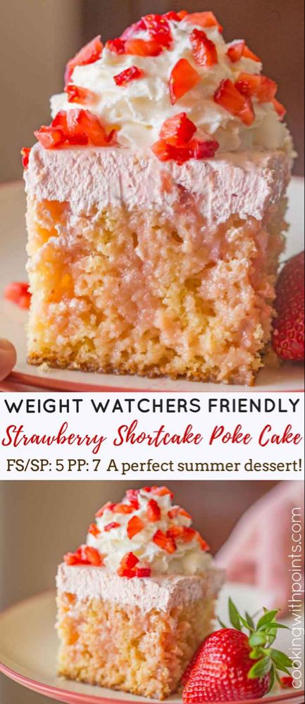 Weight Watcher Cake, Cake Made With Applesauce, Strawberry Condensed Milk, Strawberry Shortcake Poke Cake, Milk And Strawberry, Weight Watchers Cake, Healthy Strawberry Shortcake, Strawberry Poke Cakes, Weight Watcher Desserts