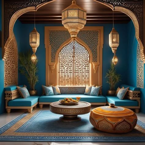 Middle Eastern Inspired Decor, Arabian Home Decor, Turkish Interior Design, Arabian Interior, Marocco Interior, Islamic Living Room, Dekorasi Maroko, Islamic Interior Design, Middle Eastern Decor