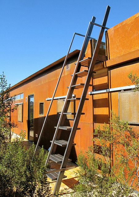 Steel Ladder by TK Smith | www.tksmith.net | TK Smith | Flickr Rooftop Deck Ideas, Ship Ladder, Ladder Ideas, Modern Beach Home, Spiral Stairs Design, Balcony Glass Design, Outside Stairs, Exterior Door Designs, Staircase Outdoor