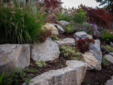 Boulder Retaining Wall - Sellwood - Traditional - Landscape - Portland - by Tellurian Construction | Houzz Garden With Rocks, Boulder Landscaping, Boulder Wall, Boulder Retaining Wall, Rock Retaining Wall, Retaining Wall Ideas, Woodland Gardens, Rock Walls, Landscaping With Boulders