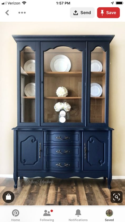 Blue China Cabinet, China Cabinet Redo, Hutch Buffet, China Cabinet Makeover, Muebles Shabby Chic, Painted China Cabinets, Redo Cabinets, Provincial Furniture, French Provincial Furniture