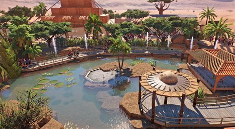 Flamingo Habitat Overview from another angle (Link in Comments) : PlanetZoo Flamingo Habitat, Zoo Decor, Zoo Boo, Zoo Games, Zoo Map, Zoo Project, Zoo Architecture, Zoo Park, Planet Coaster