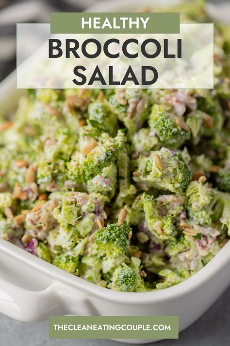 The best Healthy Broccoli Salad Recipe! Made with no mayo and greek yogurt instead - this easy clean eating side dish is super healthy and quick to make. Make it vegan but subbing out no bacon! Recipe With Raisins, Heart Healthy Recipes Easy, Healthy Broccoli Salad, Healthy Family Recipes, Greek Yogurt Dressing, Raisin Recipes, Healthy Broccoli, Broccoli Salad Recipe, Healthy Vegetable Recipes