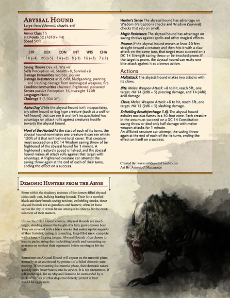 Dnd 5e Homebrew Monsters, 5e Monsters, Homebrew Monsters, Dungeons And Dragons Rules, Dnd Stats, Demon Dog, Shadow Wolf, Dungeon Master's Guide, Dungeons And Dragons 5e