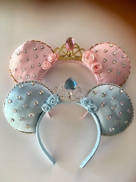 Cinderella Minnie Ears, Mickey Ears Ideas, Cute Disney Ears, Cinderella Ears, Diy Disney Ears, Disney Ears Headband, Disneyland Ears, Diy Mickey Ears, Disney Mouse Ears