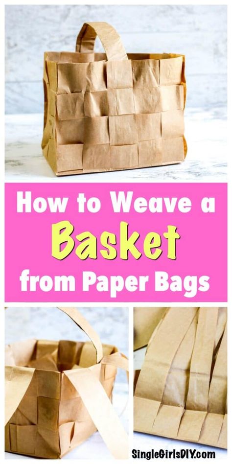 Turn grocery store paper bags into a farmhouse-chic picnic basket with this step by step tutorial. It's budget friendly, for sure! Make a basket that is perfect to hold fruit, flowers or use as a gift basket. #DIY #upcycling #upcycle #weaving Paper Bag Basket, Basket Weaving Tutorial, Cute Picnic Basket, Gift Basket Diy, Chic Picnic, Paper Basket Weaving, Recycle Craft Projects, Make A Basket, Creative Easter Baskets