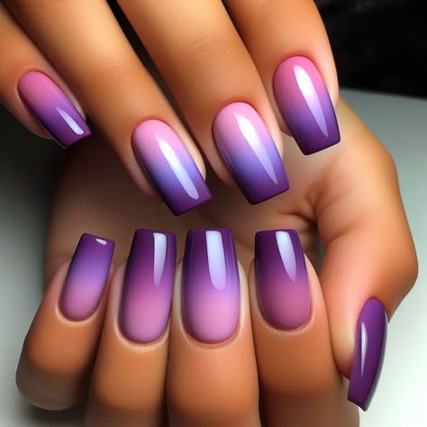 Purple Pink Ombre Nails, Pink Purple Ombre Nails, Pinkish Purple Nails, Purple And Blue Nails Designs, Pink And Purple Ombre Nails, Ongles Gel Rose, Amber Nails, Pink Purple Nails, 25 Nails