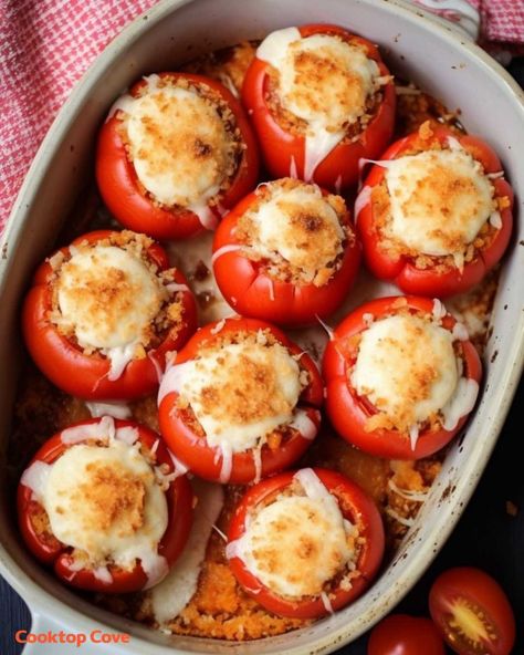 Baked Tomato Recipes, Tomato Side Dishes, Tomato Dishes, Stuffed Tomatoes, Fresh Tomato Recipes, Pork Chop Dinner, Roasted Vegetable Recipes, Baked Tomatoes, Baked Eggplant