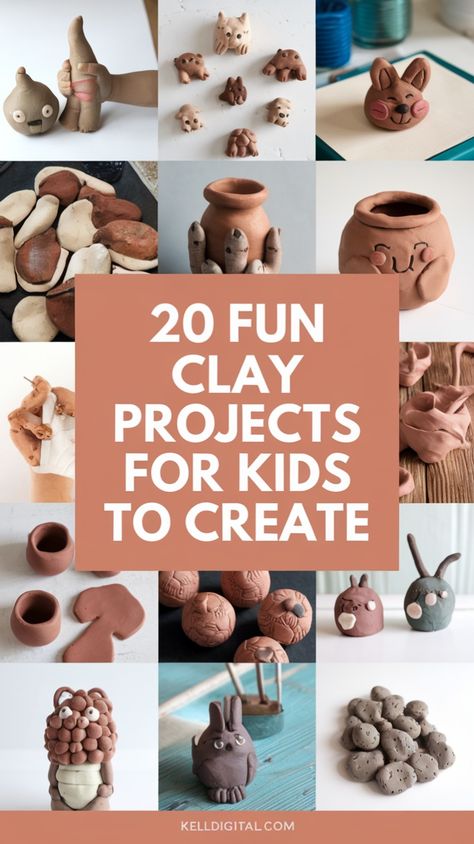 Explore 20 easy clay art projects that kids will love! From fun clay projects for kids to DIY clay crafts for kids, these ideas will spark creativity. Whether you're looking for clay sculpting for kids, clay crafting for kids, or playdough and clay projects for kids, these projects are perfect for all ages. Step-by-step clay crafts make it easy to follow along and create beautiful, unique pieces together. Creative Clay Art, Fun Easy Projects, Clay Projects For Kids, Clay Art Ideas, Crafting For Kids, Clay Crafts For Kids, Recycled Art Projects, Kids Clay, Art Ideas For Kids