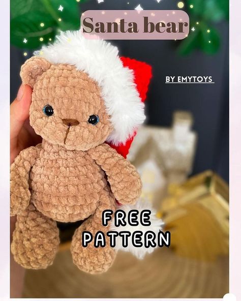 Crochet Stuffed Animals Free Patterns Christmas, Crochet Christmas Stuffed Animals, Crochet Santa Free Pattern Christmas Ornament, Christmas Bear Crochet, Crochet Christmas Plushies Pattern, Crochet Christmas Hats, Bear Patterns Free, Christmas Crochet Patterns Free, Crochet Santa